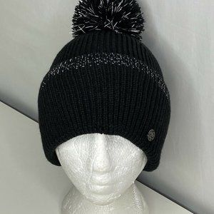 Zella Reflective Pompom Cuffed Ribbed Knit Beanie